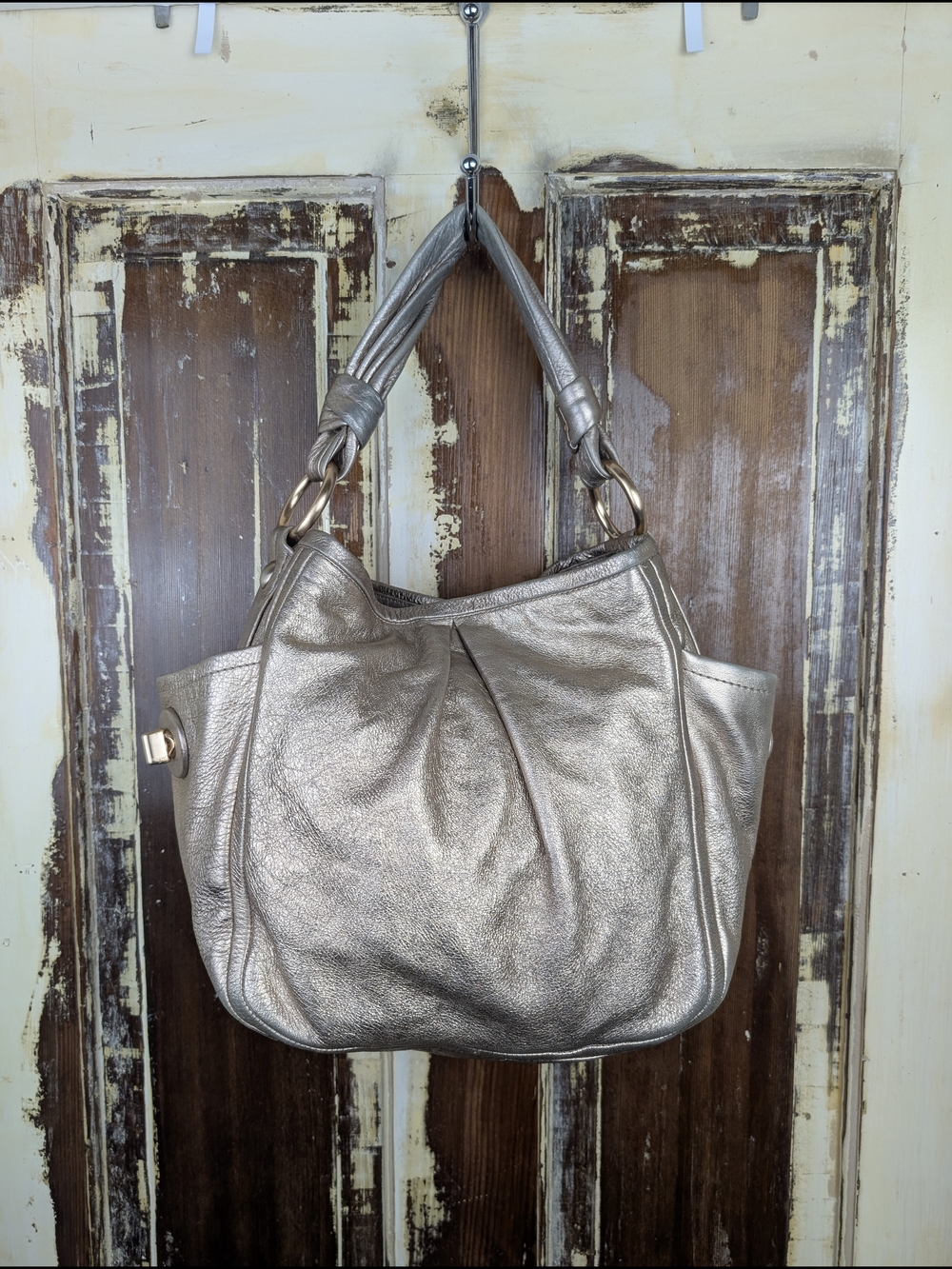 Coach Y2K Parker Rose Gold Metallic Leather Hobo Shoulder Bag Authentic